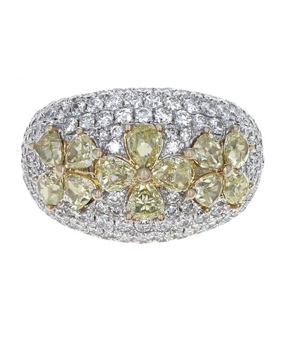 Fancy Yellow and White Diamond Dome Ring
